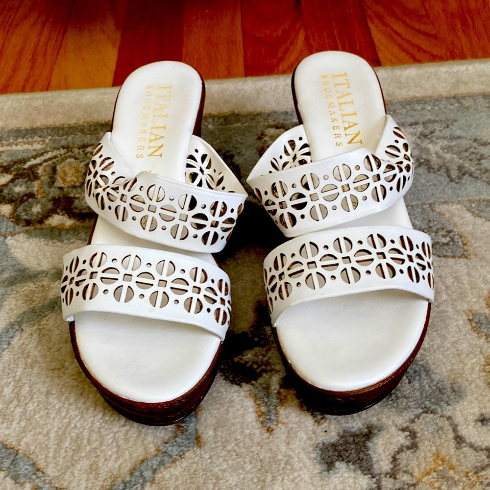 White wedge heels